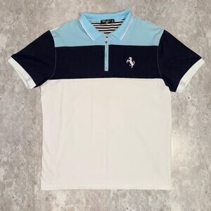 Rivelli Italian Short Sleeve Polo Shirt in White/Navy/Blue